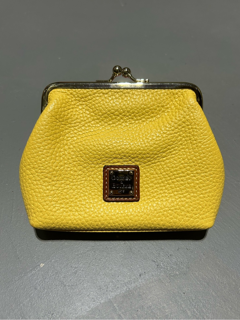 Dooney & Bourke Yellow Large Framed Kisslock Leather Coin Purse